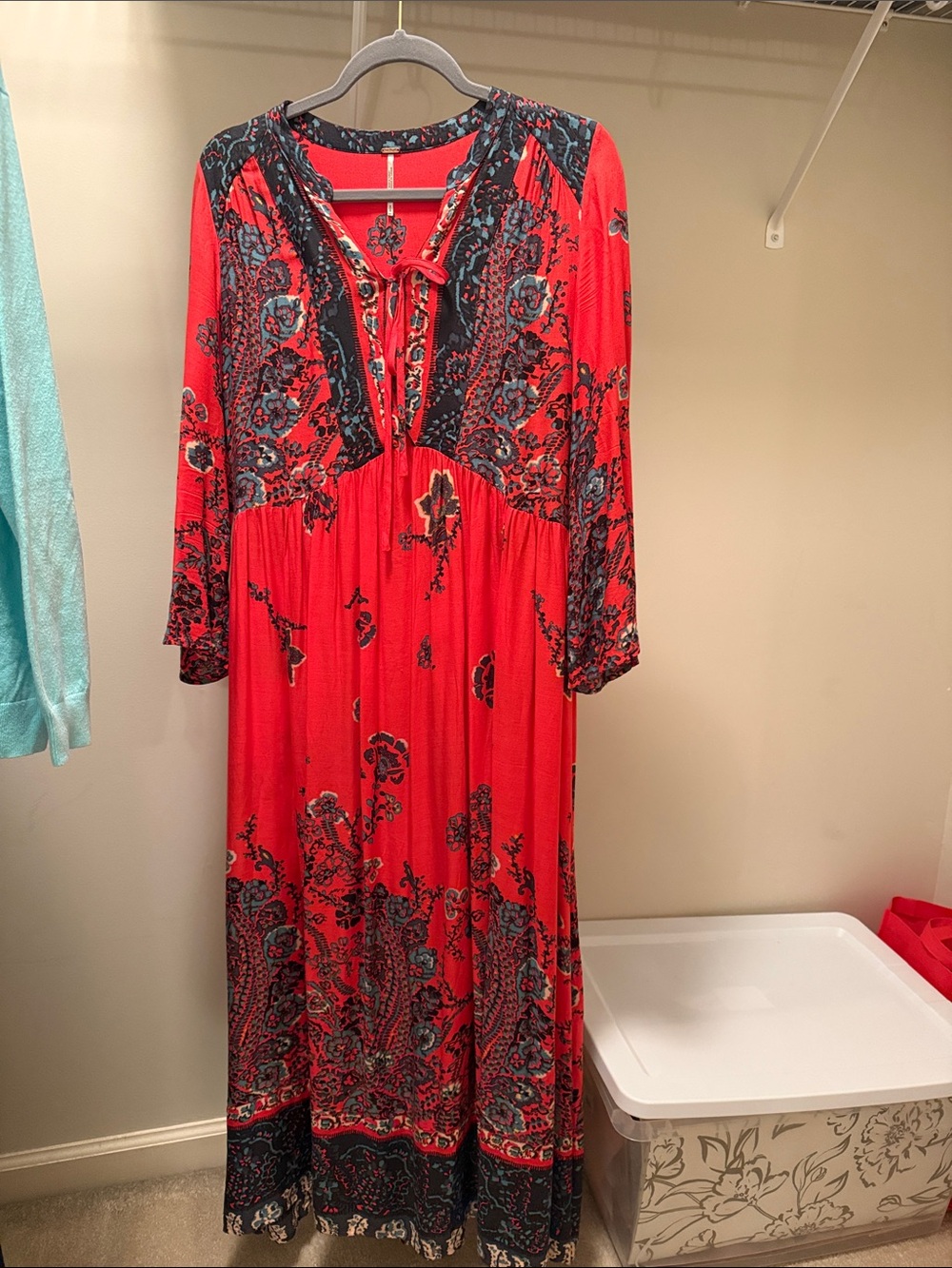 Red Paisley Long Sleeve Maxi Dress